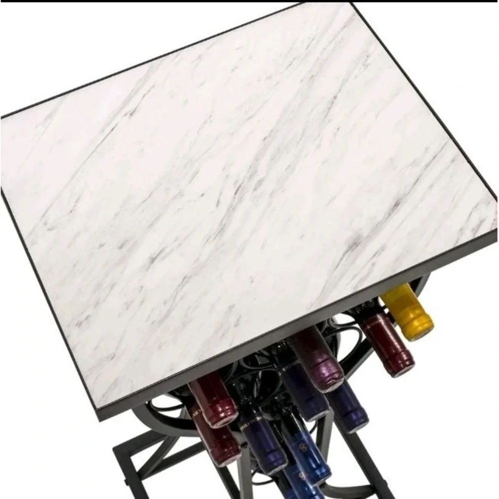 11 Bottle Wine Rack Holder White Top Marble Table Freestanding Wine Display